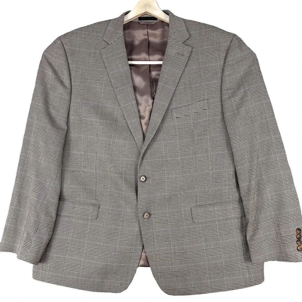 Lauren Ralph Lauren Blazer Mens 48R Brown Check Plaid Stretch Sport‎ Coat Jacket